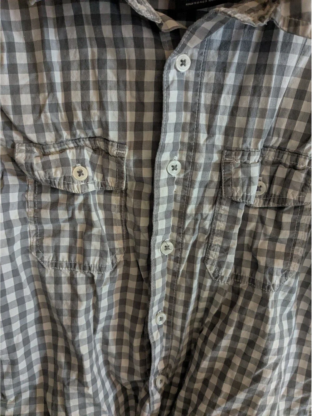 Boys medium 8 gray/white check button shirt